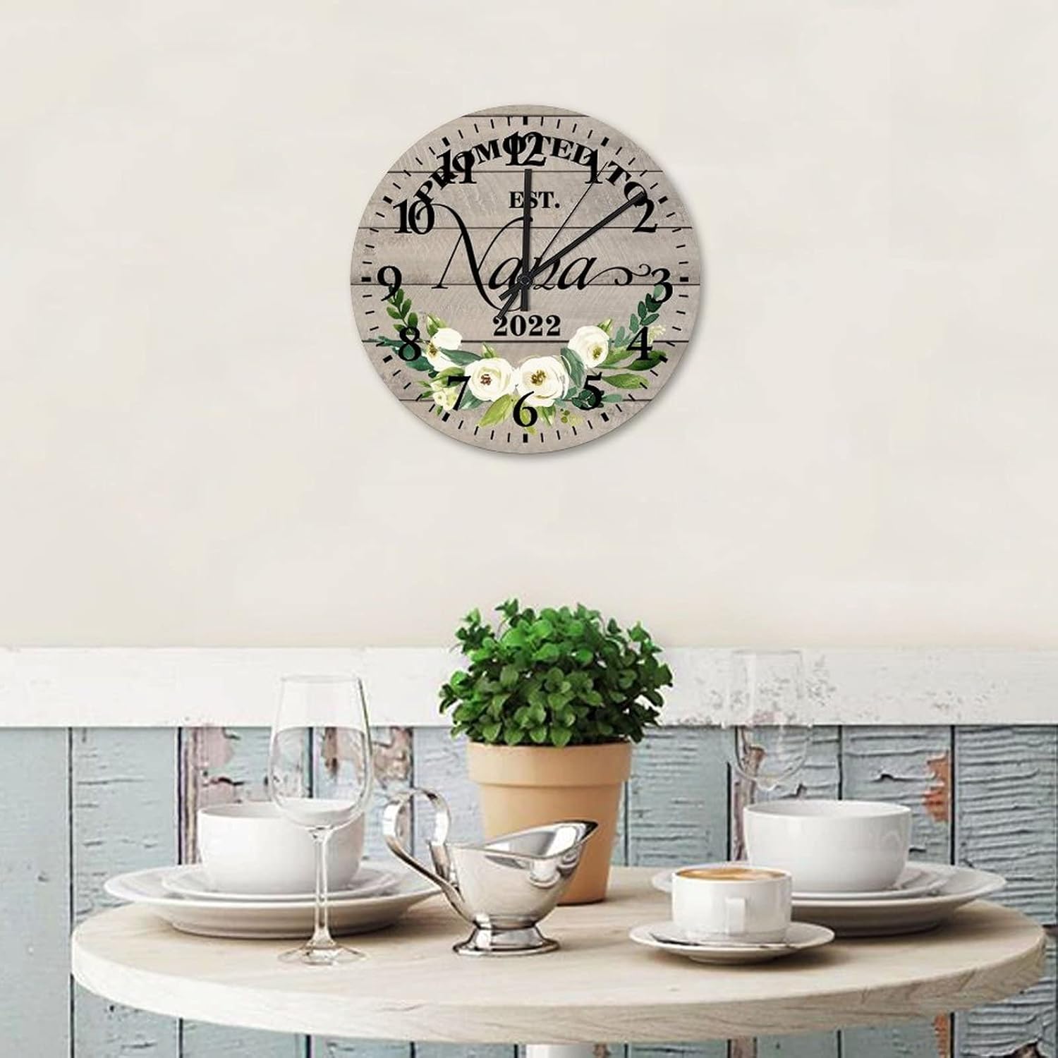 Promoted to Nana Clocks 12 Inch, Baby Announcement New Grandmother Grandma Gift Wooden Hanging Clock Silent Non Ticking Round Arabic Numbers Clock for Living Room Bedroom Kitchen Farmhouse Decor