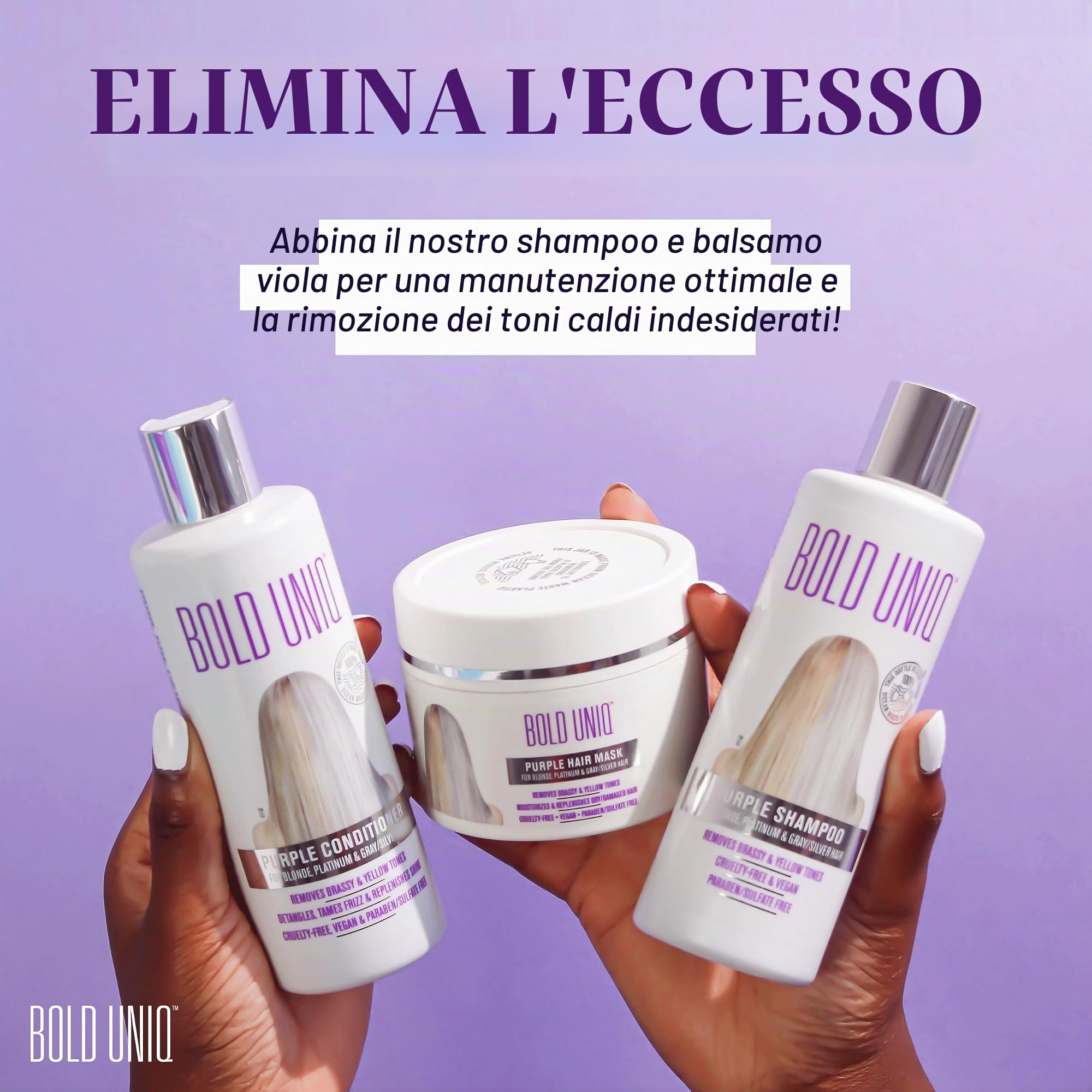 Bold Uniq Maschera Antigiallo per Capelli, Tonalizzante Viola per Capelli Biondi e Argento, 200ml
