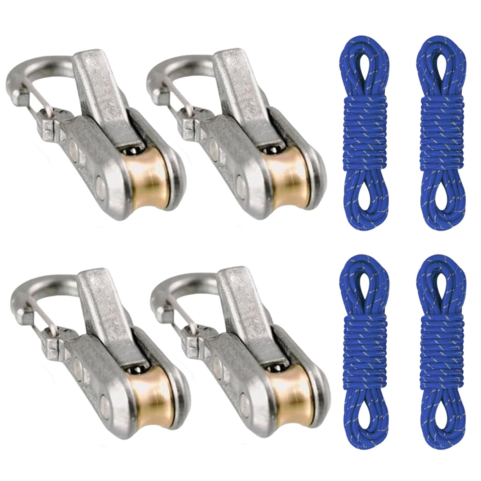 Avzyardy 4 Pack Blue 2/4/6-Pack Rope Roller Cam Lock Tensioner, Cord And Rope Tightening Tool With Carabiner Clips, Fast Adjustable Ropes Tie-Down Kit For Camping Hiking Tarp Boat & Outdoor