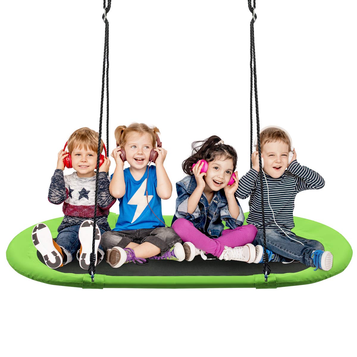 COSTWAY 60 inch Kids Nest Swing, Giant Platform Swing with Adjustable Hanging Ropes, 150kg Capacity Tree Swing Seat for Park Backyard Playground (Green)
