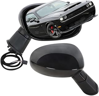 Right Passenger Side Door Mirror Compatible With 2015 2016 2017 2018 2019 dodge Challenger With Power Glass Manual Folding Heated Black Replace#5PE54DX8AD(5 Pins)