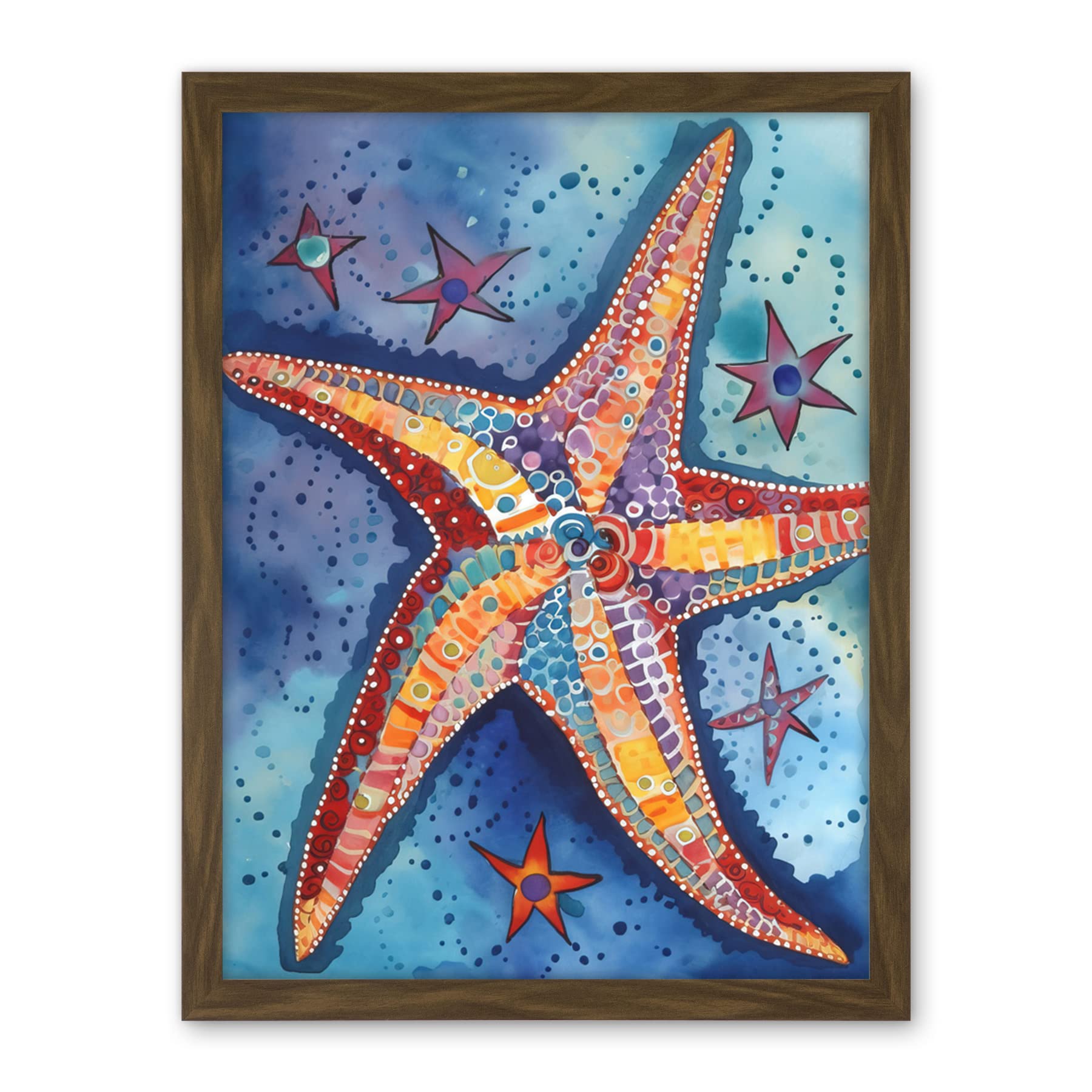 Artery8 Modern Folk Art Starfish Bathroom Artwork Framed Wall Art Print 18X24 Inch