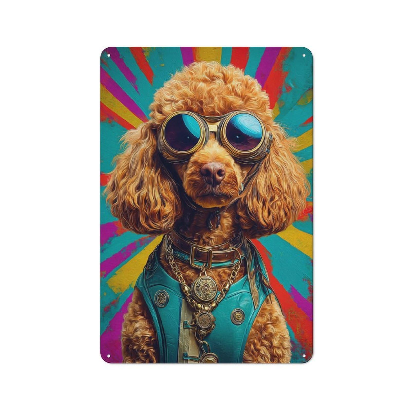 Junmoney Steampunk Poodle Portrait Tin Wall Plaque 30X20cm With For Home Office Or Studio, For Home Office Decor Fans