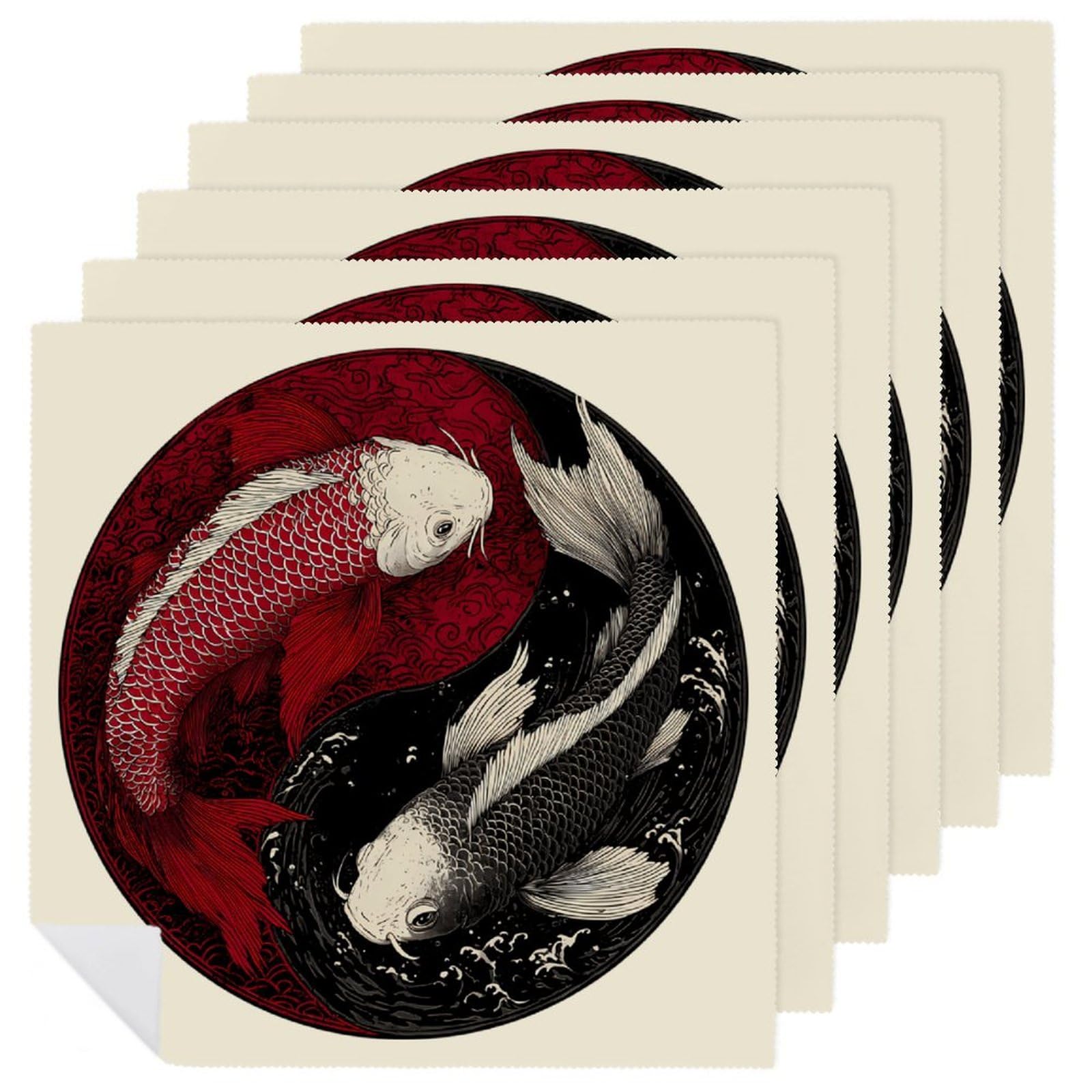 Servilletas de mesa de peces japoneses Yin y Yang, tela reusable cuadrada para boda y hotel