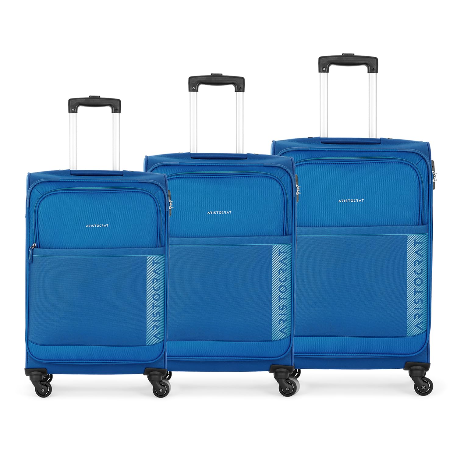 Aristocrat Baleno Set of 3 (Small-58Cm+ Medium-69Cm + Large-79Cm) Polyester Softsided Check-in 4 Wheels Spinner Trolleys - Blue (B0BDXV58CQ) Amazon Price History, Amazon Price Tracker