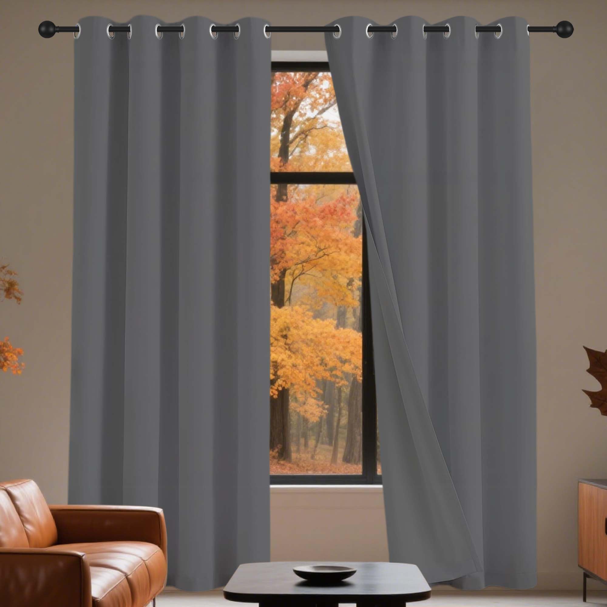 Rideaux salon anti bruit 220x90 rideau thermique isolant anti froid gris foncé