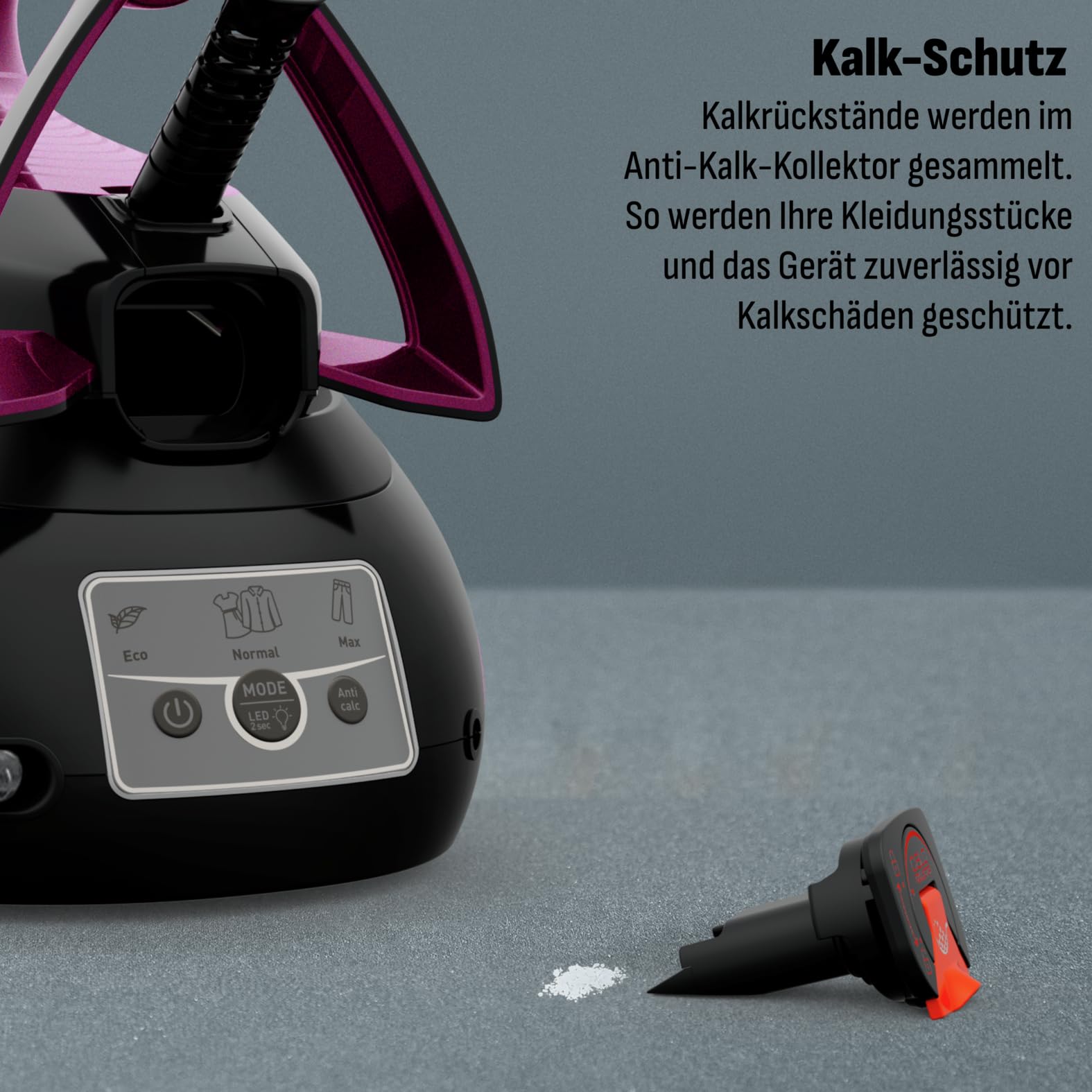 Tefal Express Vision, leistungsstarker 6,9-Bar-Druck, Dampfstoß: 480g/Min., Smart Temp-Technologie, LED Beleuchtung, abnehmbarer Kalk-Kollektor, Eco-Modus, 1,8 L Wassertank, lila/schwarz, SV8152