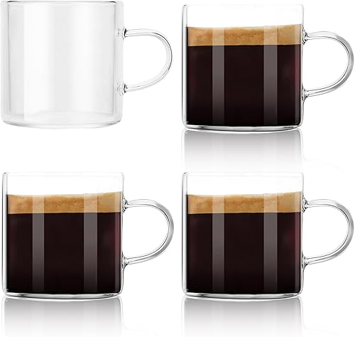 Miniatura 8 de Paquete de 6 tazas de café espresso de 4 onzas con asa, tazas de café pequeñas de vidrio, tazas de café de expreso, tazas demitasse para café con