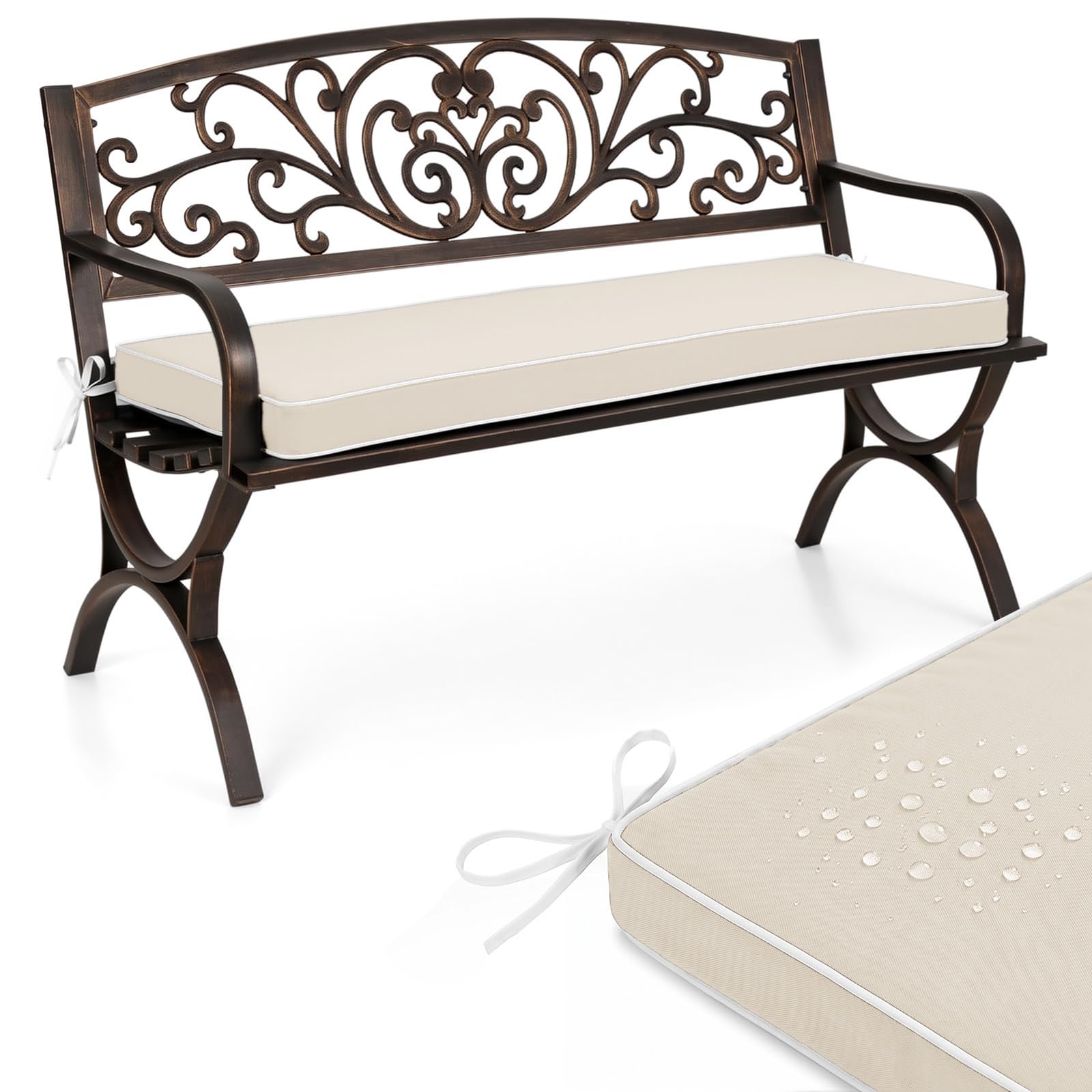 PTKG Outdoor Cushions 5cm Thick Double Piping Waterproof Outdoor Bench Cushions 2/3/4 Seater 50d High Density Foam Removable Zipper Cover for Garden Patio Window Seat Porch