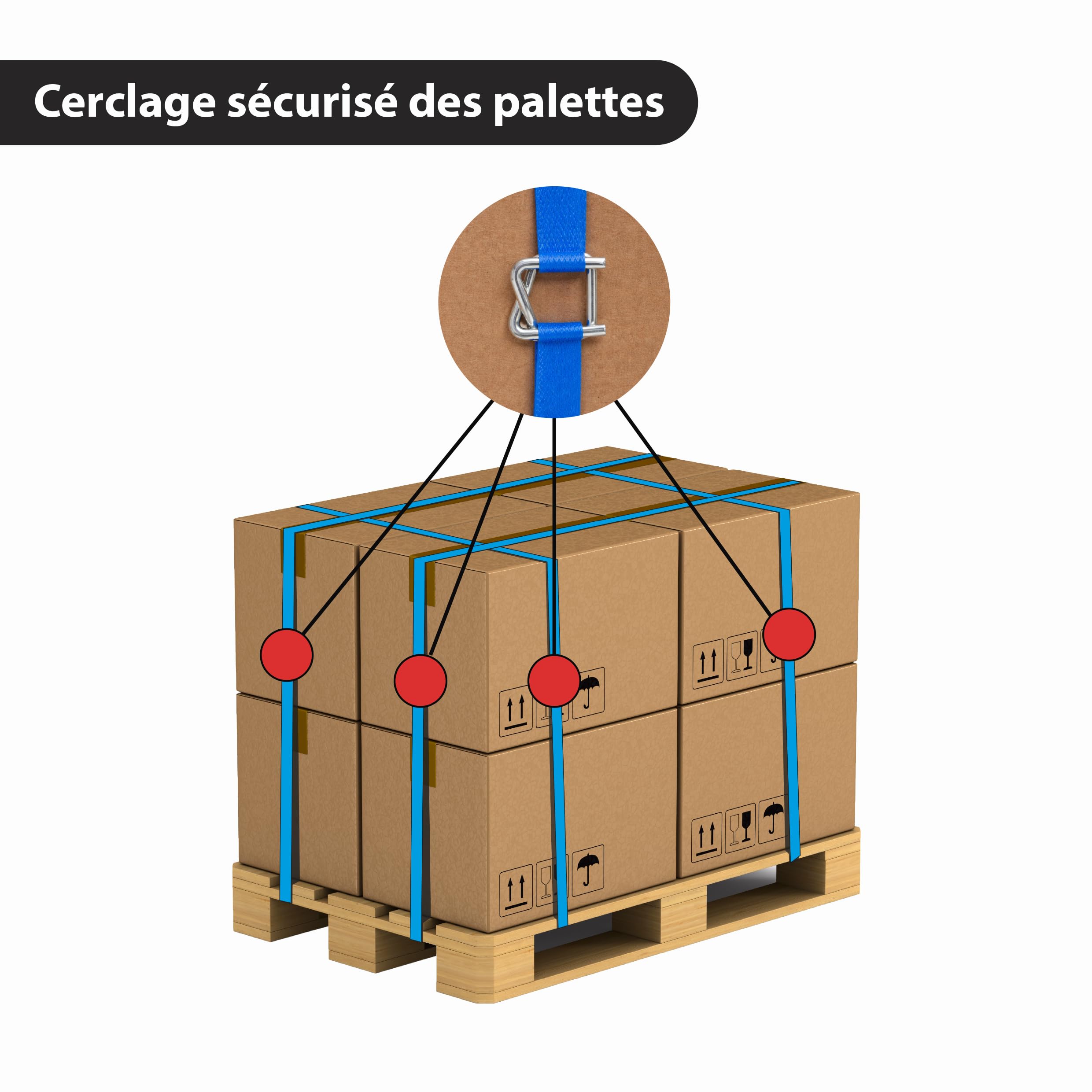 Boucles de cerclage acier galvanisé 25 mm – 500 pièces – Boucles Autobloquantes pour Feuillard Textile 24–25 mm – Haute résistance – Fabrication française