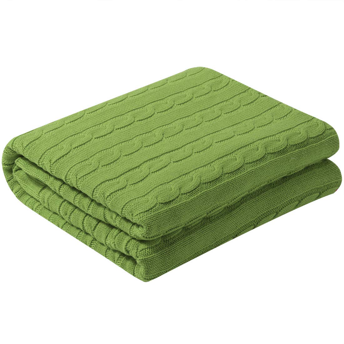 Photo 1 of uxcell 100% Cotton Throw Blanket, Cable Knitted Green 50x60