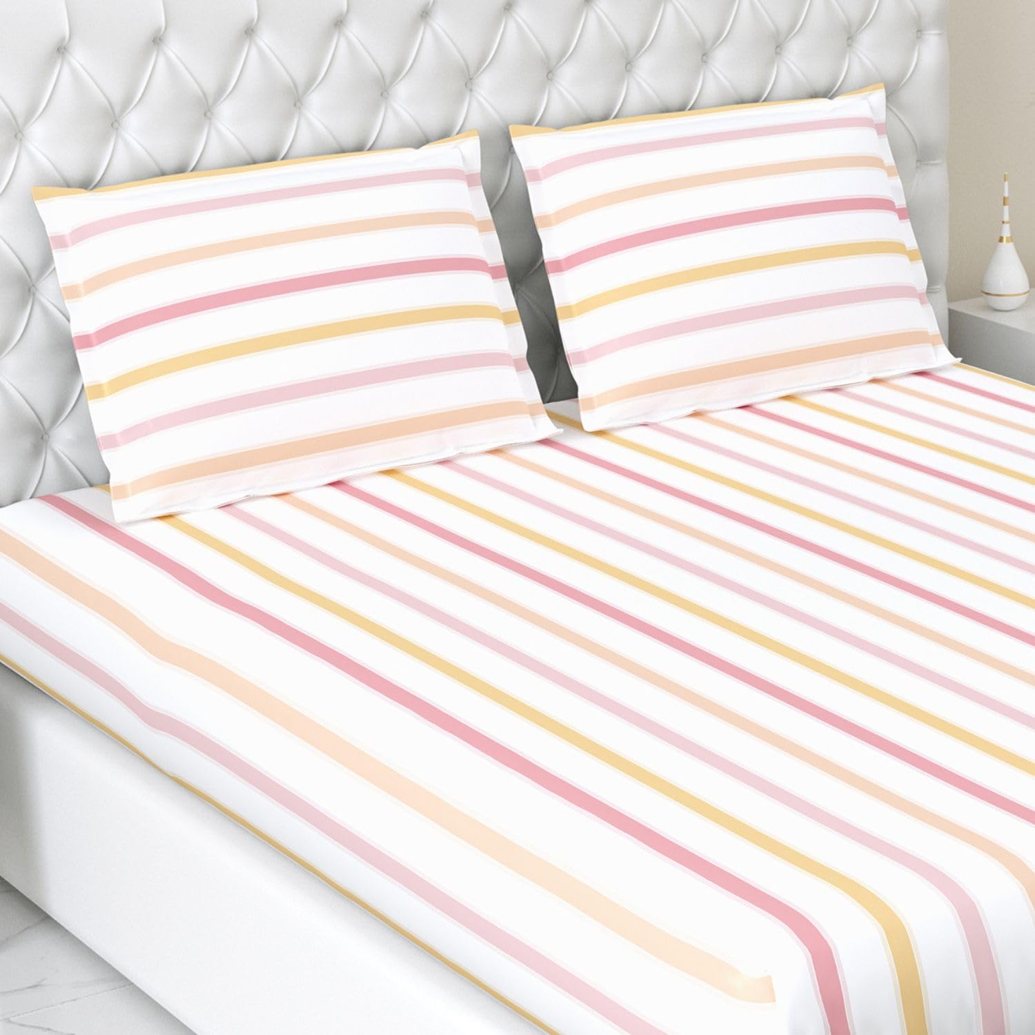Haus & Kinder Bedsheet for Double Bed, Elastic Fitted Queen Size | 186 TC 1 Fitted Elastic Bed Sheet for Double Size Bed and 2 Pillow Covers (60 X 78 Inches + 13 Inches Deep Pocket) | Pink Spectrum (B0CXXS6JCD) Amazon Price History, Amazon Price Tracker