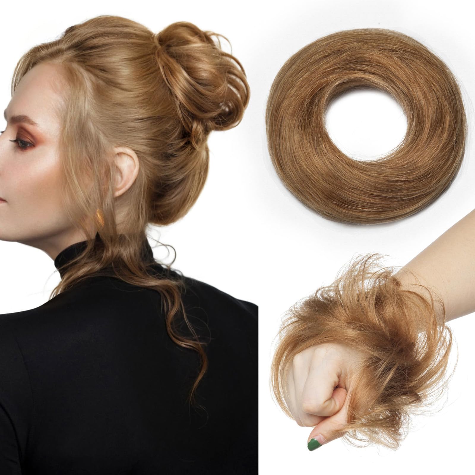 TESS Real Human Hair Bun Elastic Easy Scrunchies Hairpiece Updo Ponytail Extensions Hair Accessories for Women UK #06 Light Brown