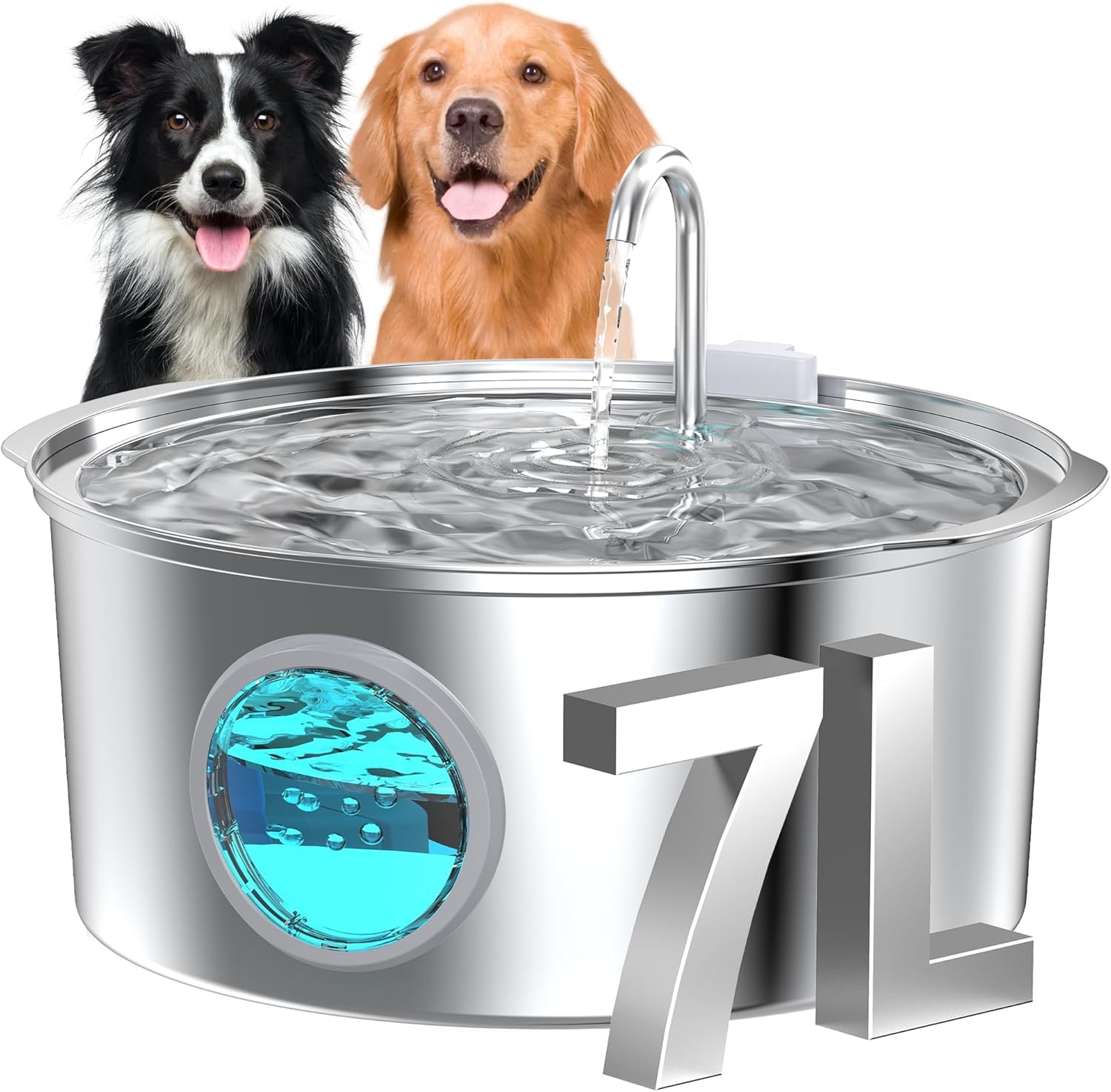 Fuente para Gatos Acero Inoxidable: 7L/236oz Fuente para Perros - GROOKPET Bebedero Súper Silencioso - Luz LED - Apto para Perros Grandes, Gatos y Hogares con Varias Mascotas