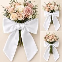 Dreamtop Bouquet Sash with WaterResistant HookandLoop, White Bow, 1PC