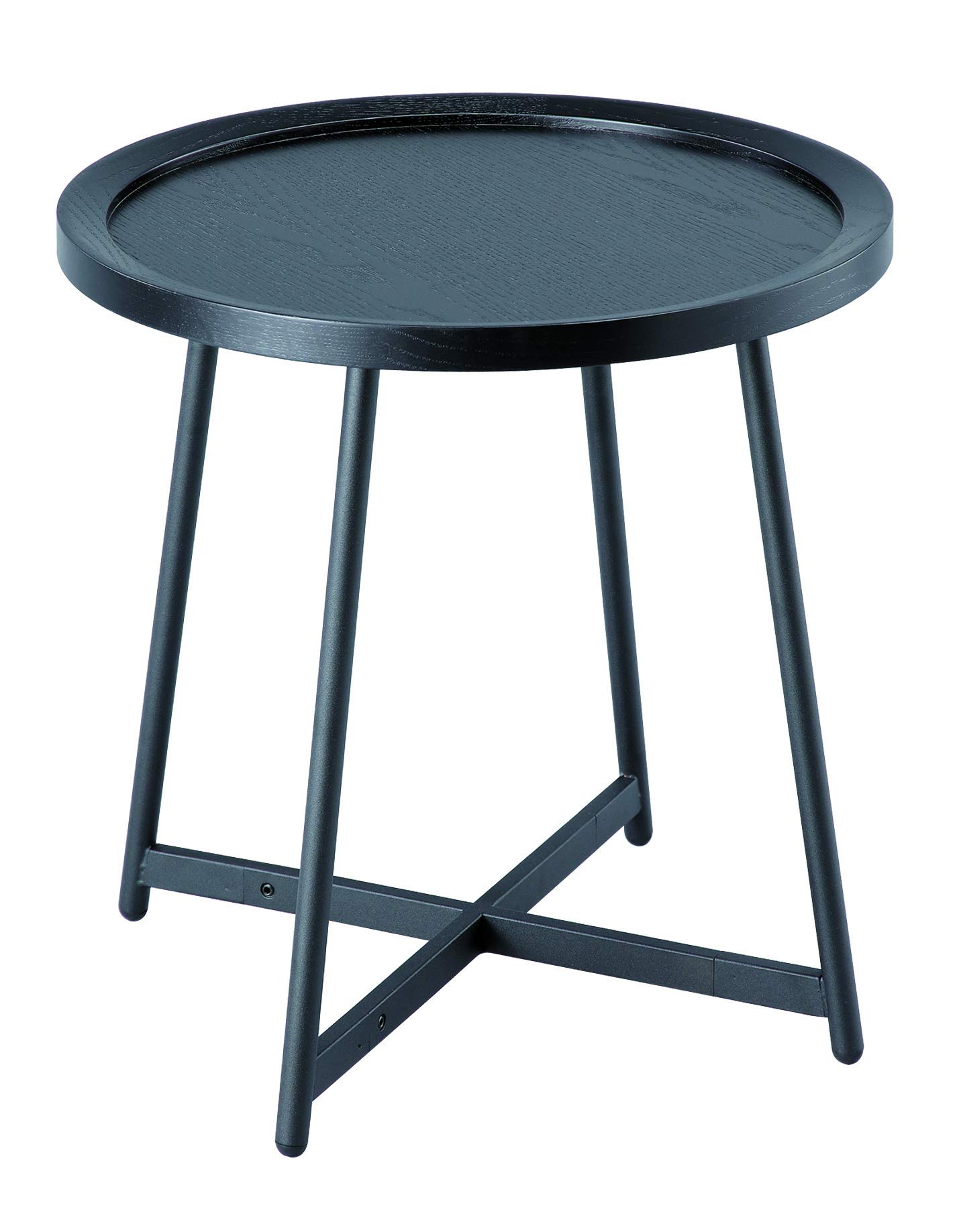 ASPECT Louisa Wooden Tray/Round Side End Table-Oak Veneer in Black Finish
