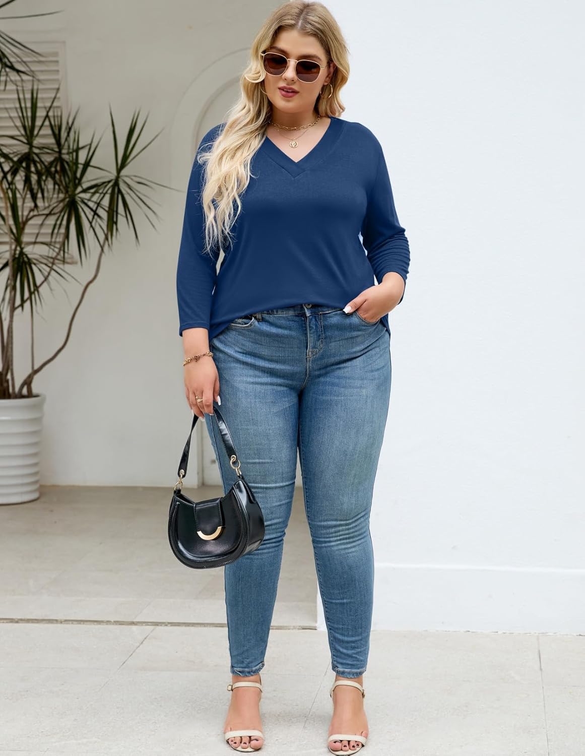 Plus Size Tops for Womens 3/4 Sleeve V Neck Casual T Shirts Loose Fit Tunic Blouse - Image 5