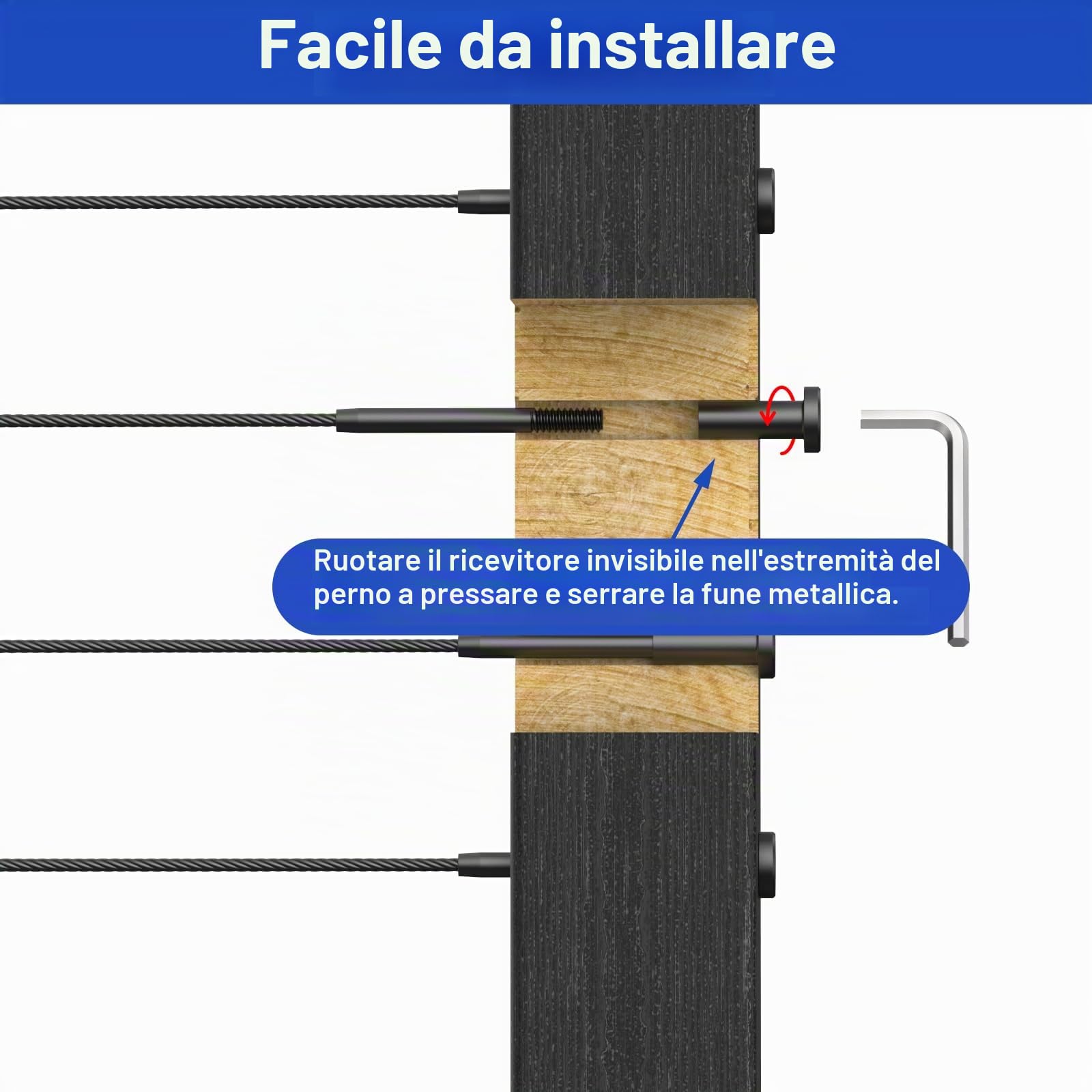 CKE Confezione da 20 kit di ringhiere invisibili per cavi neri, terminale tenditore a pressare in acciaio inossidabile T316 per sistema di ringhiere per cavi da 1/8", ricevitore invisibile e hardware