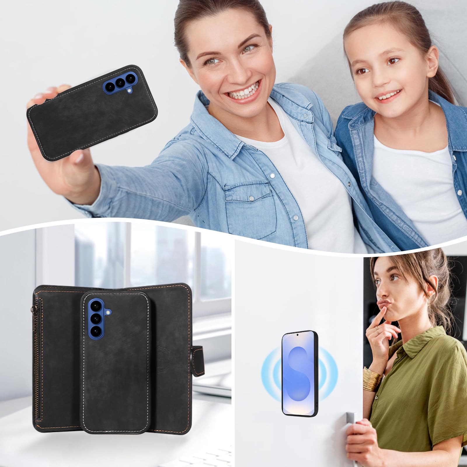Custodia per Samsung Galaxy S26 Plus S26+5G Portafoglio con cerniera magnetica staccabile e pellicola protettiva per lo schermo Crossbody Cordino Flip Card Holder Slot S26Plus 26S + S 26 26+ Donne
