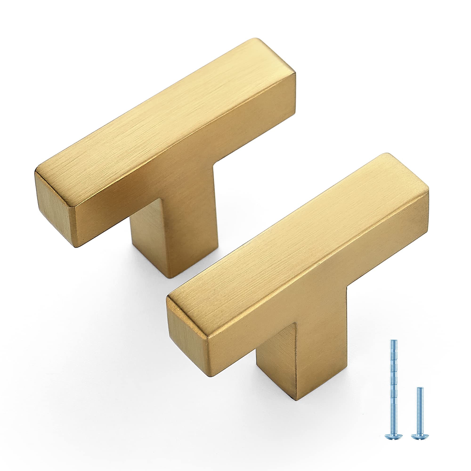 10 Pack Brushed Brass Cabinet Pulls, 2 Inch Cabinet Door Handles with Single Hole, Square Kitchen Hardware for Doors, Drawers & Cupboards,Gold