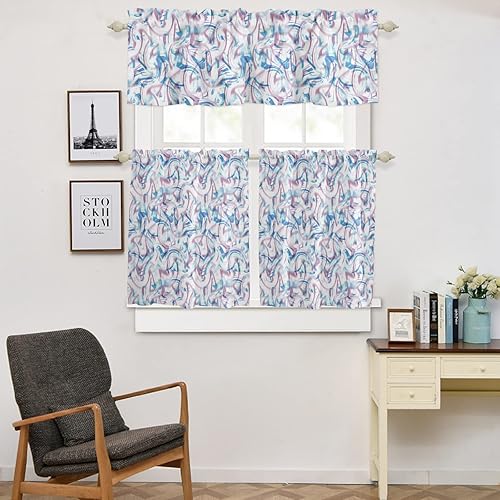 Miniatura 5 de Abstract Art 3 PCS Kitchen Curtains Tiers and Valances Set, Light Filtering Rod Pocket Kitchen Window Curtain Set for Living Room 2 Panels