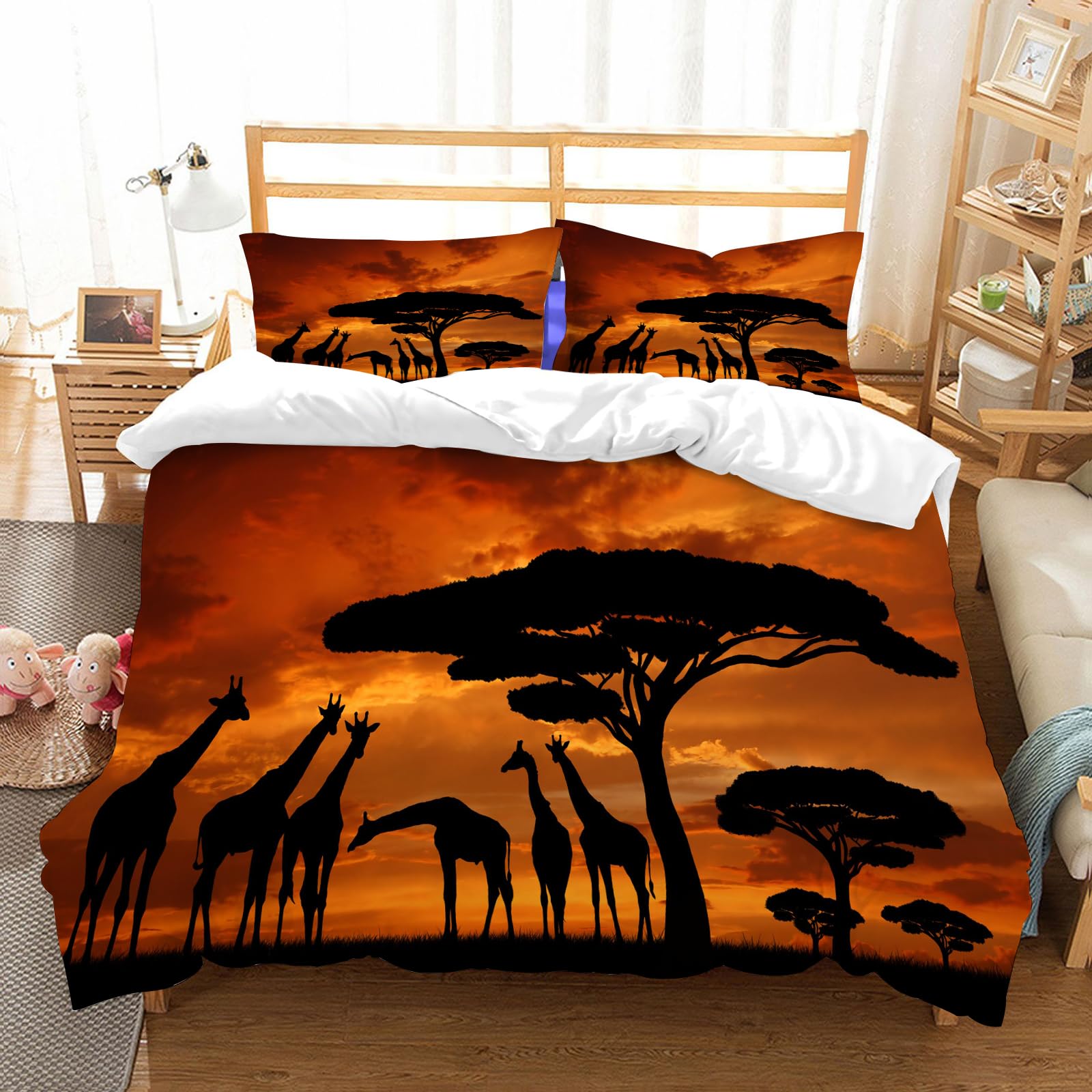 Ensemble de literie girafe microfibre 178x208cm pour apaiser vos nuits et illuminer la chambre