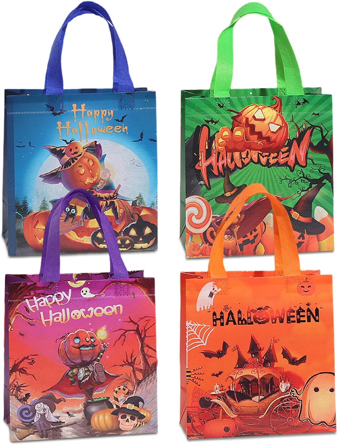 12pcs Halloween Non-woven Bags Reusable Gift Bags with Handles for Halloween Trick or Treat Party 1 Count (Pack of 12) Halloween01