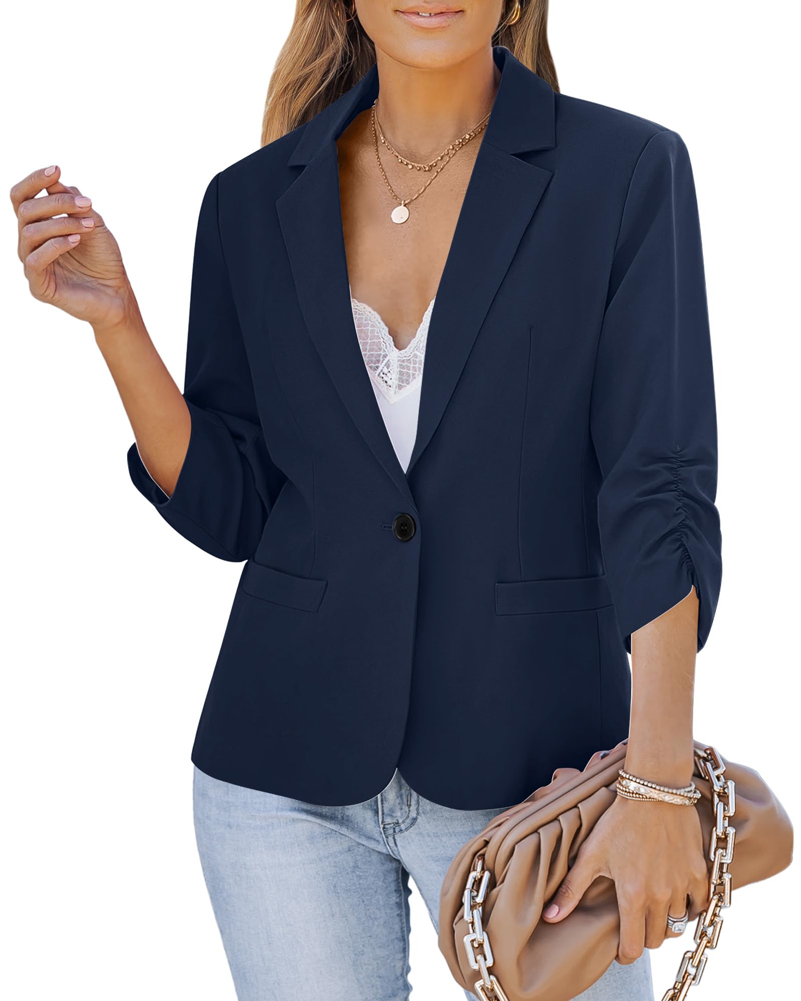 LookbookStore Blazers for Women Suit Jackets Dressy 3/4 Sleeve Blazer Business Casual Outfits for Work