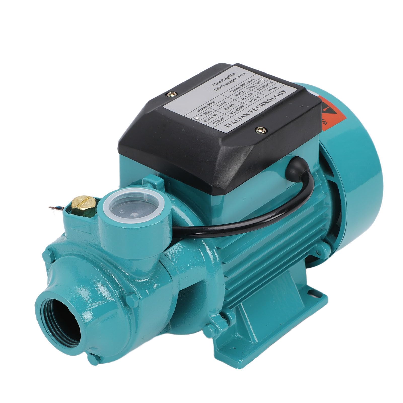 Walfront Bomba Centrífuga Bomba de Agua de Aumento de Presión de Agua Autocebante 0,5 Caballos de Fuerza 36 M Elevación Alta 36 LPM Caudal QB60 para Riego Agrícola