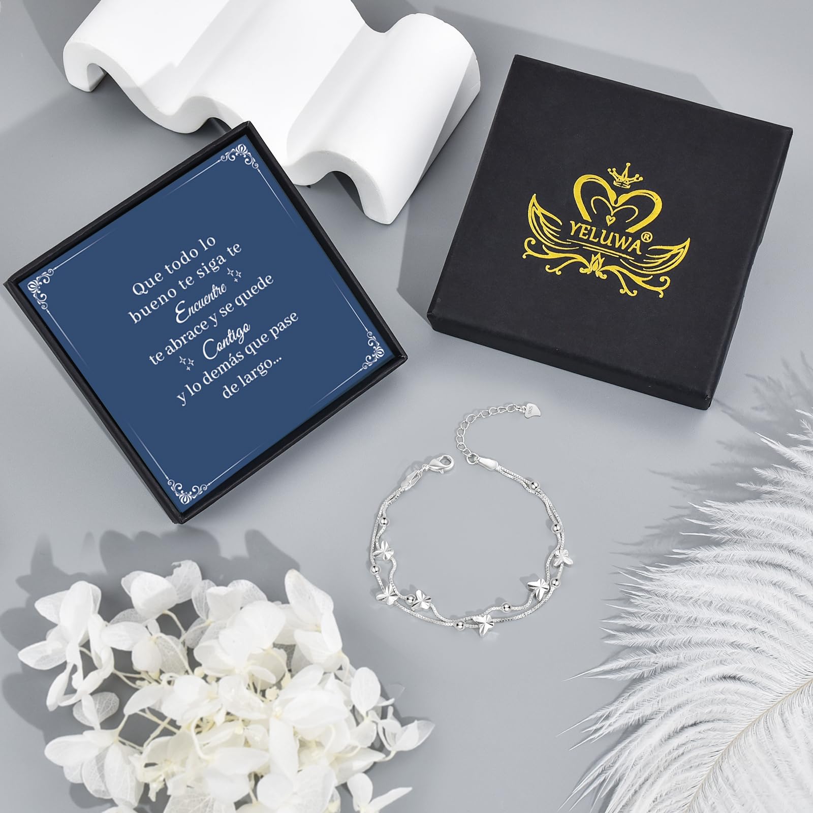 YELUWA Regalos Originales para Mujer, Regalo Dia de la Madre Pulsera Plata Mujer Regalo Cumpleaños Amiga Navidad Regalos Amiga Hermana Novia Cumpleaños Pulsera Mama Mamá e Hija Abuela Niña Sobrina Tía