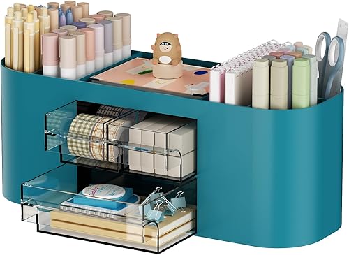 Miniatura 10 de Marbrasse Organizador de escritorio con 3 cajones, soporte multifuncional para lápices, organizadores de escritorio y accesorios con 7 Gris,Negro