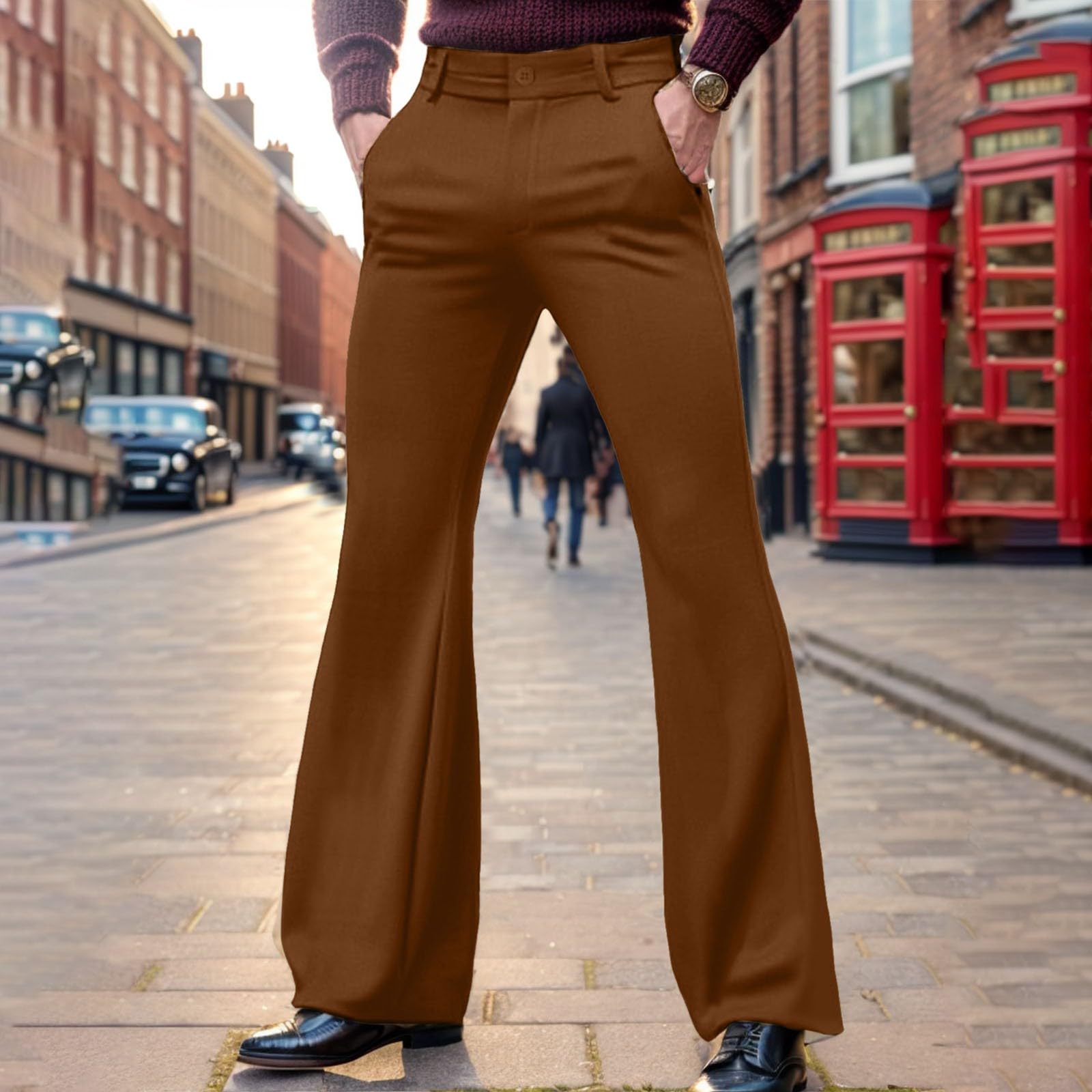 Pantalones de traje para hombre acampanados de negocios, retro, pantalones de baile, clásicos, discoteca, ajustados, elegantes, monocromáticos