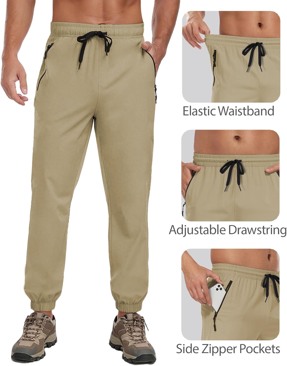 Mens Hiking Pants Waterproof Lightweight Breathable Elastic Waist Quick Dry UPF 50+ Work Fishing HH24019M - Image 5