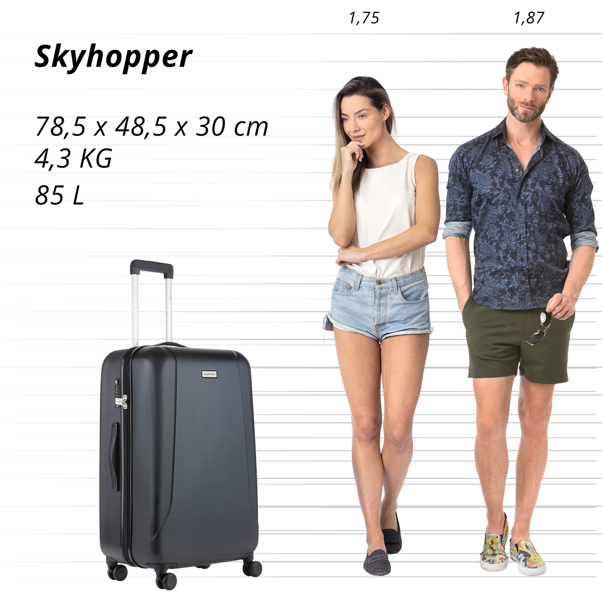 CarryOn Skyhopper – Twarda duża walizka podróżna 78 cm, walizka 85 l z zamkiem TSA (Czarny, Duży)