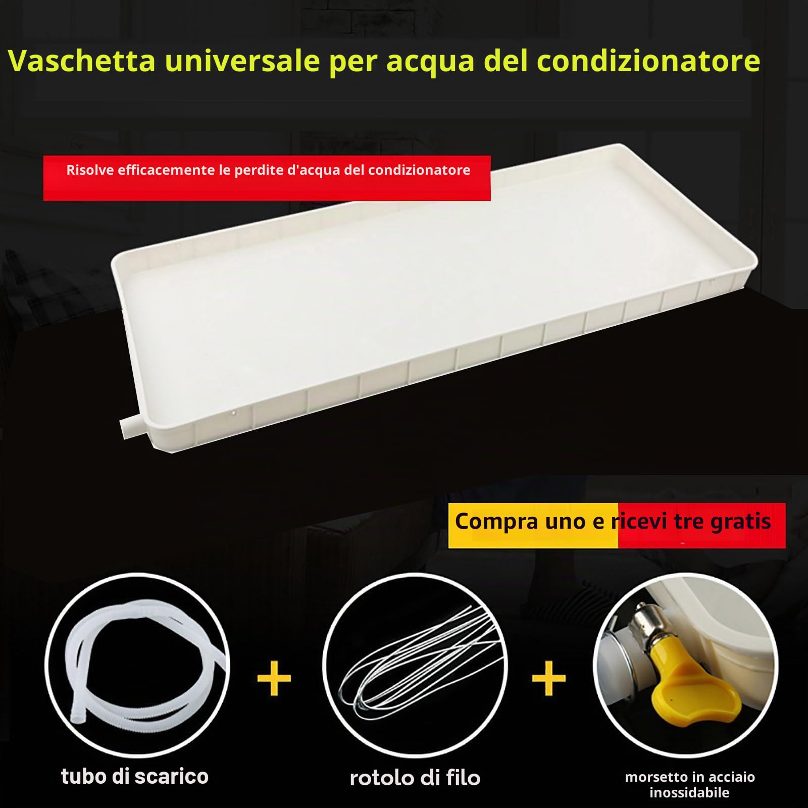 Vaschetta di Raccolta Condensa per Condizionatori, 1-2P Vaschetta Condensa Condizionatore con Tubo di Scarico, Raccogli Condensa in PP5(With 300 cm hose)