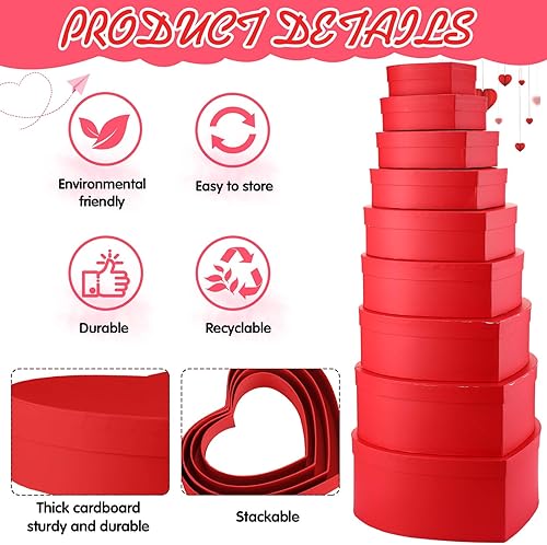 Miniatura 3 de Zhanmai 9 cajas de regalo en forma de corazón con tapas, cajas de flores para el día de la madre, cajas de regalo florales de cartón anidable, caja