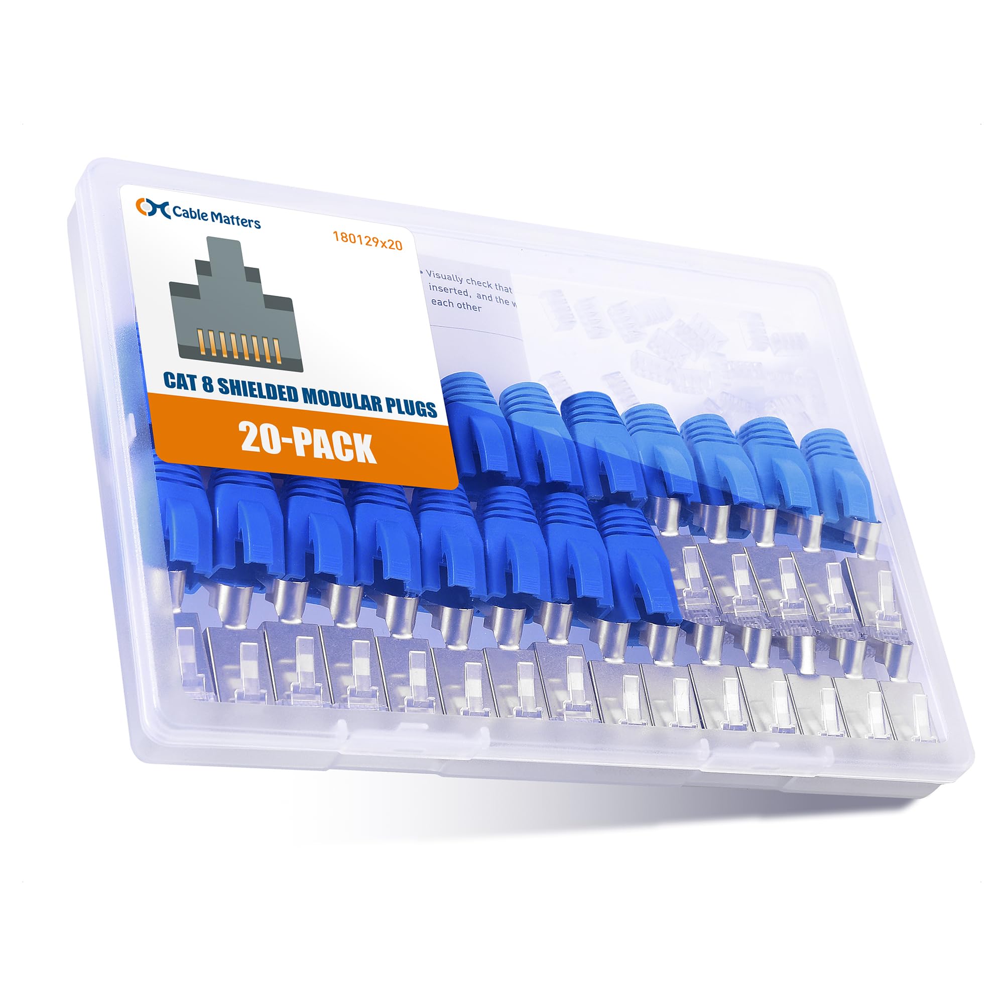 Cable Matters 20-Pack 23-24AWG abgeschirmte Cat8 RJ45 Stecker mit Laststange & Zugentlastung Boots, NICHT kompatibel mit 22AWG Kabel (Cat 8 Stecker / Cat8 RJ45 Stecker/Cat 8 Netzwerkstecker)