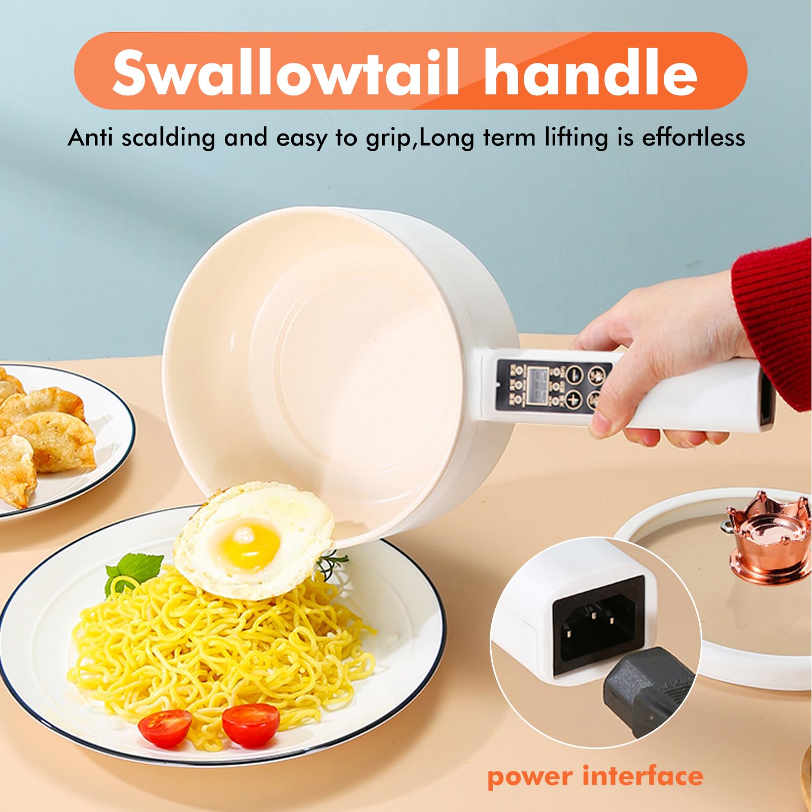 Olla eléctrica con vaporizador, olla caliente eléctrica de 1,6 L, mini multicocina antiadherente, mini sartén eléctrica, función de programación, cocina ramen rápida para el hogar, oficina o