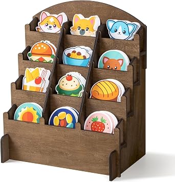 PUERSI Wooden Sticker Display Stand, 4-Tier Sticker Holder Display