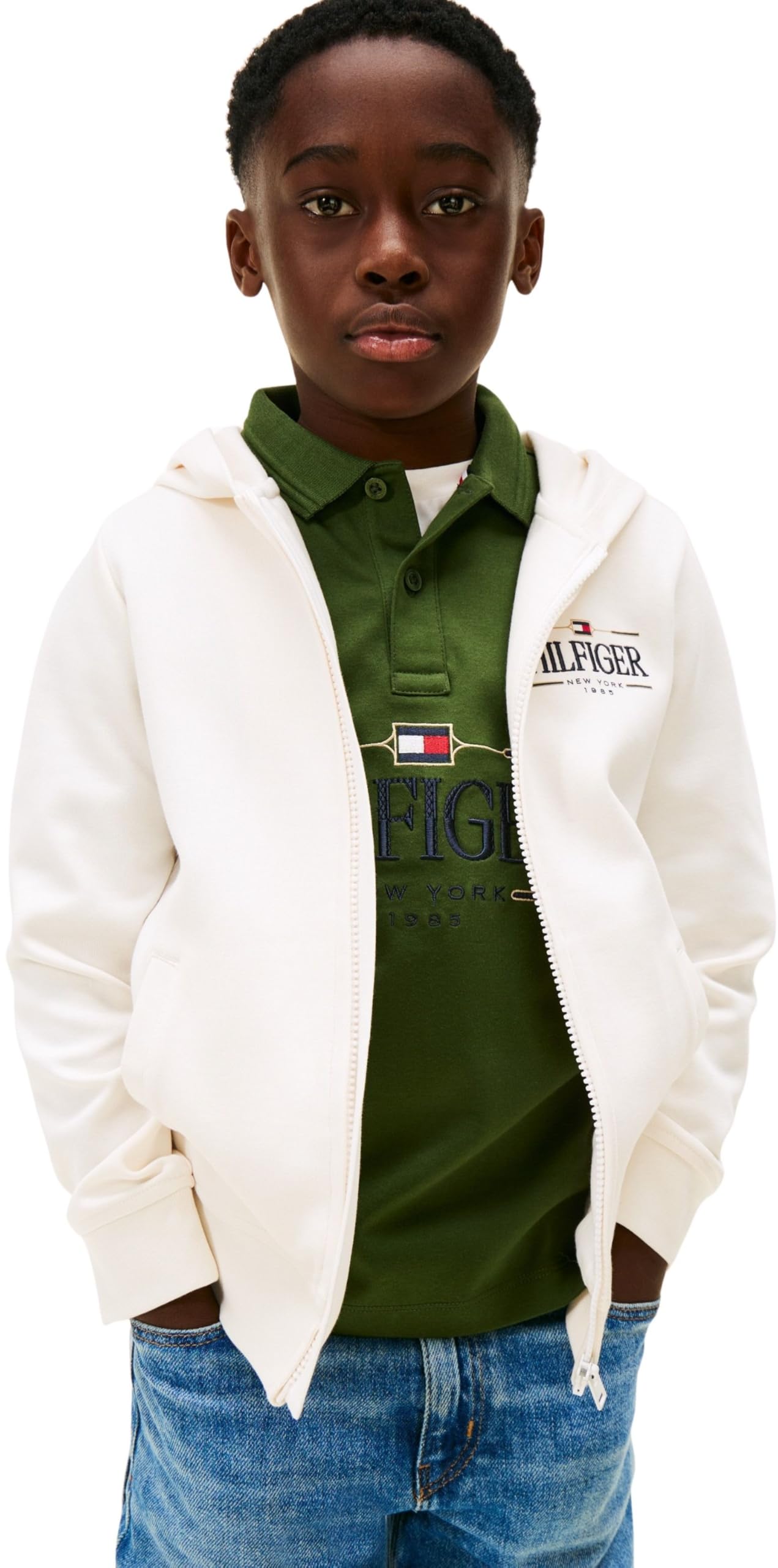 Tommy Hilfiger Jungen Tommy Icons Zip Through Hoodie Kb0kb10362 Kapuzenpullover mit durchgehendem Reißverschluss (1er Pack)