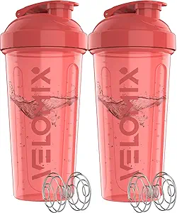 -2 Pack- 28 oz Protein Shaker Bottles for Protein Mixes - 2x Wire Whisk | Leak Proof Shaker Cups for Protein Shakes | Protein Shaker Bottle Pack (Pink Set)