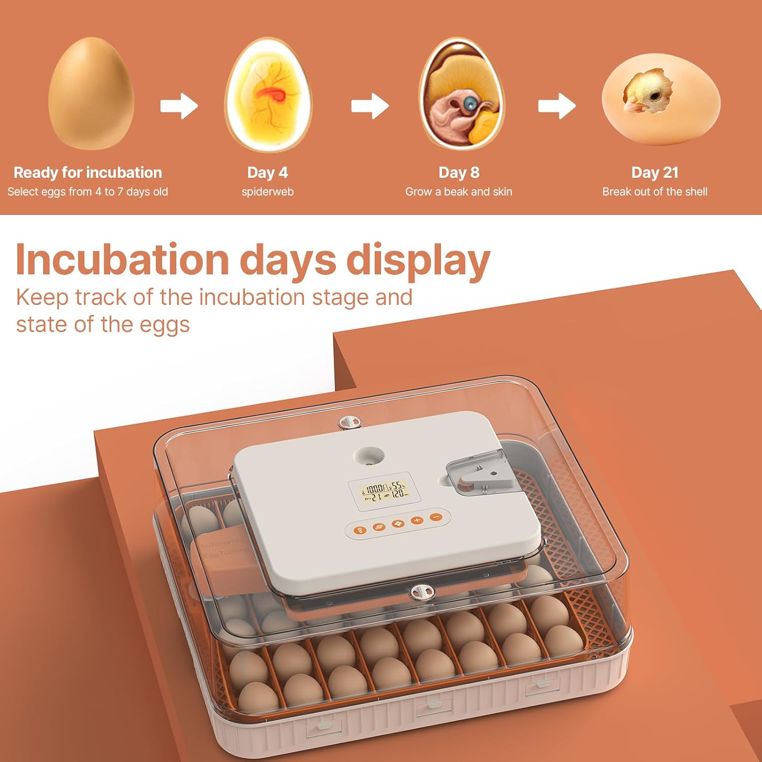Tissting 56 Eggs Incubator - 3-in-1 with Automatic Egg Turning with External Injection Water Bottle,Household Small Poultry Hatching Machine with Egg Candler Light for Chicken
