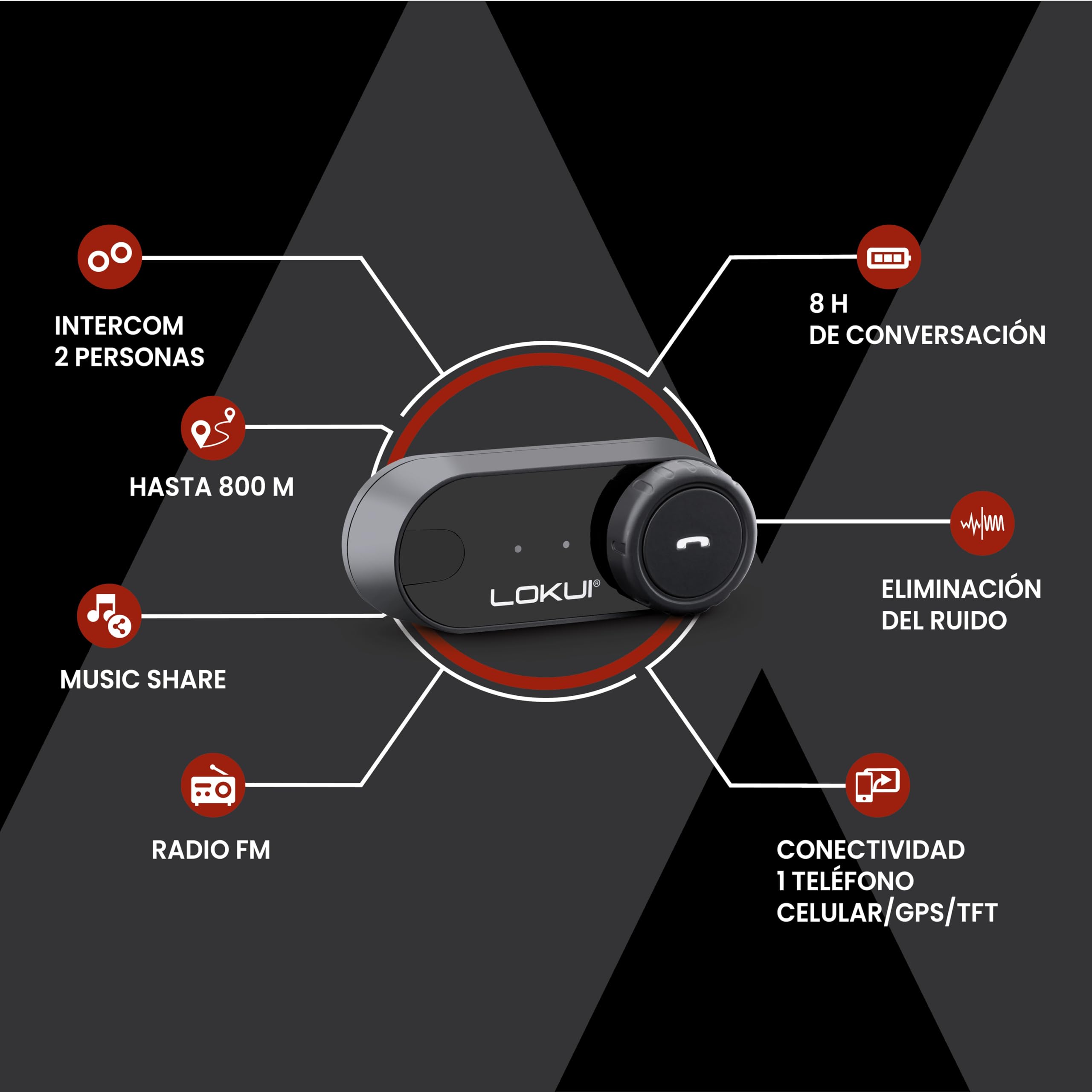 Midland - Intercomunicador Casco Moto Único Lokui K30, Auriculares Moto Inalámbricos Bluetooth Universales e Impermeables, Alcance 800m para 2 Personas, Batería 10H, Radio FM, Cancelación Ruido