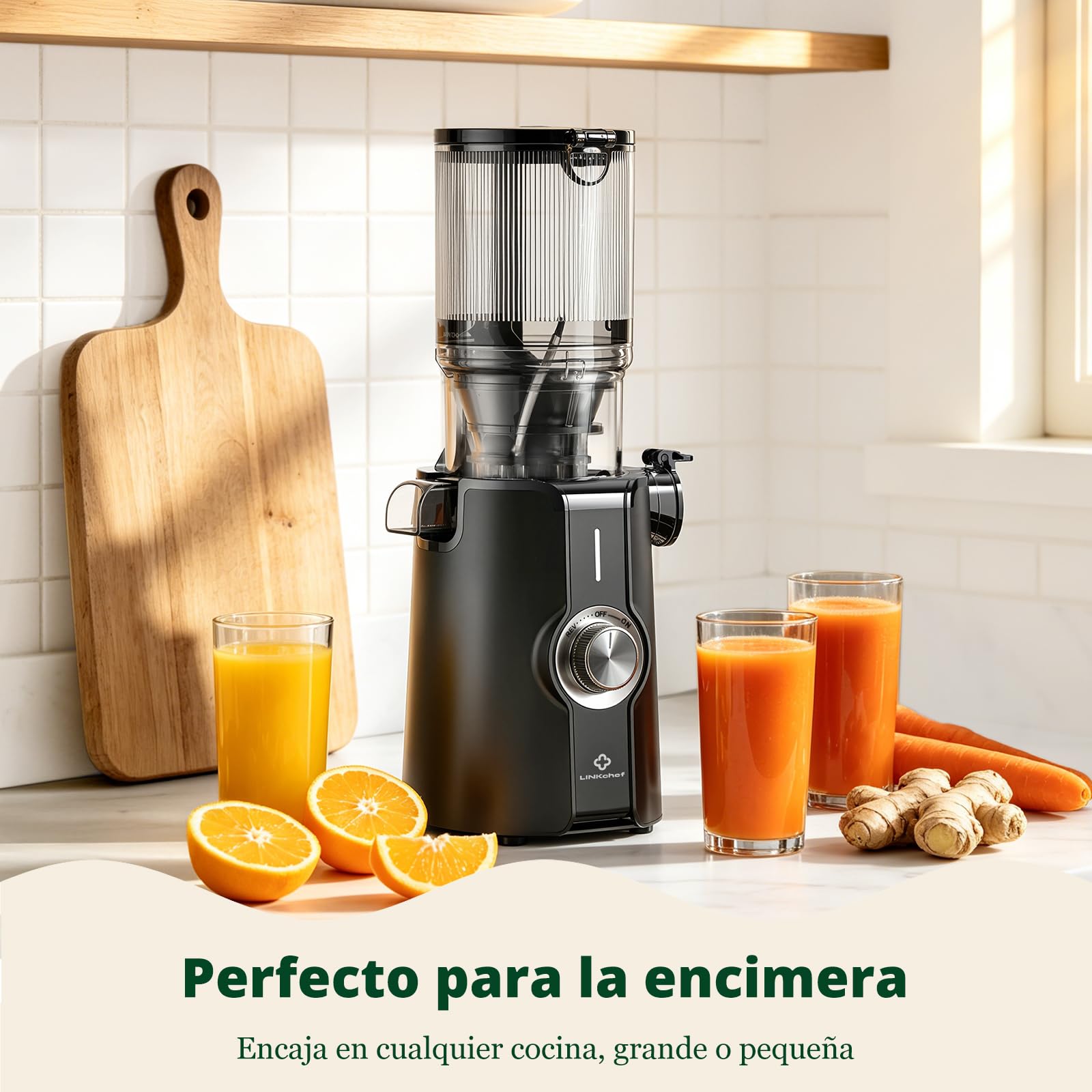 LINKChef extractor de zumos y verduras, boca de 115 mm y 1,2L licuadora para verduras y frutas Entera, slow juicer machine extractor de jugo,Fácil de Limpiar, Sin BPA,200W, Negro