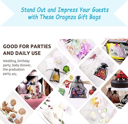 Miniatura 7 de Dealglad 100pcs Drawstring Organza bolsas de joyería caramelo para fiestas, casamientos, regalos Negro