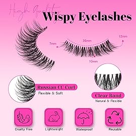Veleasha Natural Lashes Wispy Eyelashes Soft False Eyelashes with Clear Band Looks Like Lash Extensions CC Curl Strip Lashes 10 Pairs Pack (Soft Whisper)