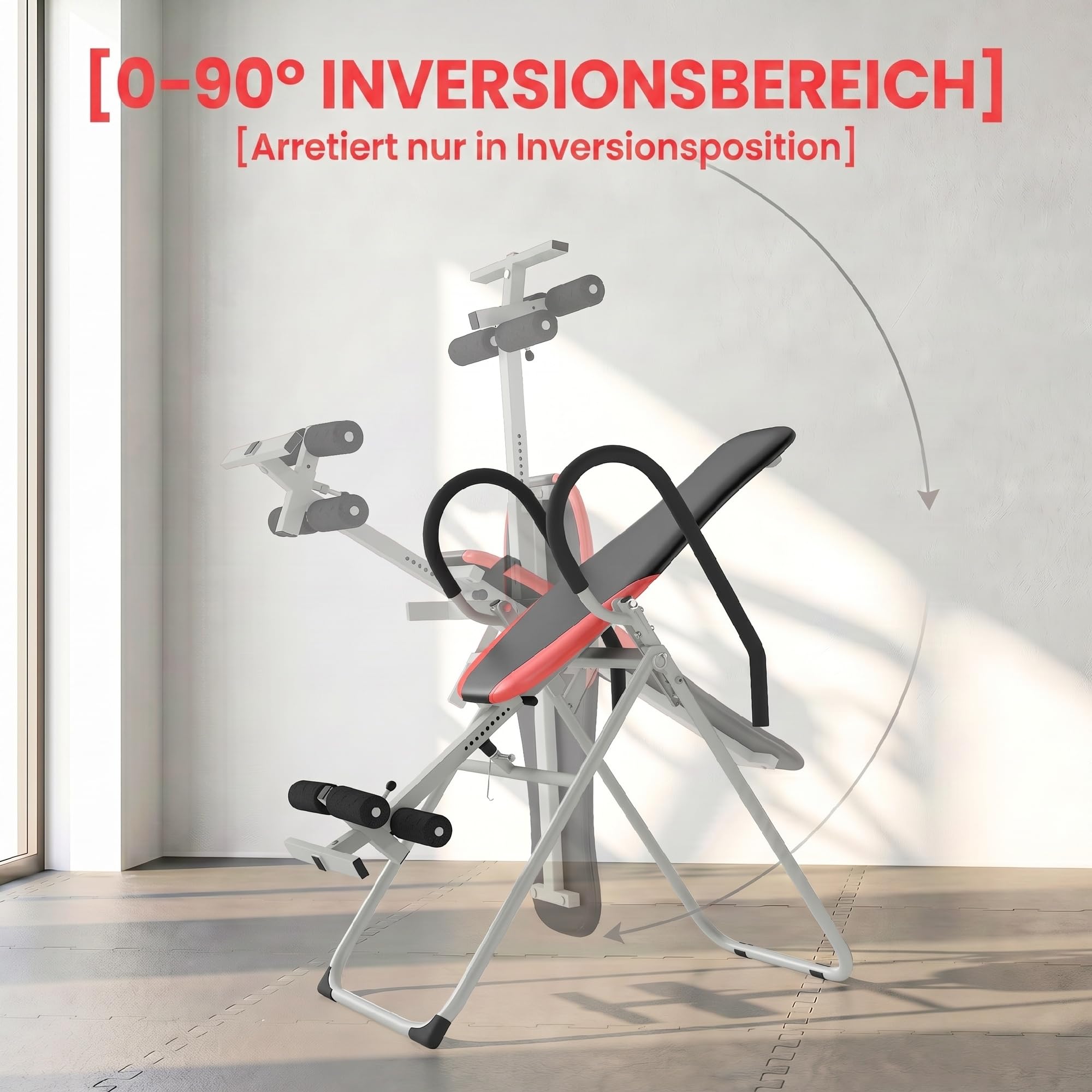 SPORTNOW Inversionsbank Klappbar Inversionstisch mit Verstellbarem Knöchelverschluss Sicherheitsgurt, Ruschfest Schwerkrafttrainer zur Entlastung der Wirbelsäule Streckbank bis 120kg