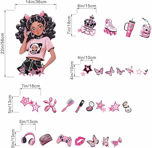 Miniatura 4 de Calcomanías de pared para dormitorio para niñas negras calcomanías de pared de mariposa afroamericana para despegar y pegar, decoración de arte de