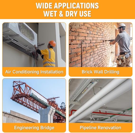 Hoteche Diamond Core Drilling Machine 1700W Handheld Variable Speed Wet Dry Core Drilling Rig 1-1/4 Thread, 4.7 Max Drilling Capacity for Masonry, Block Stone