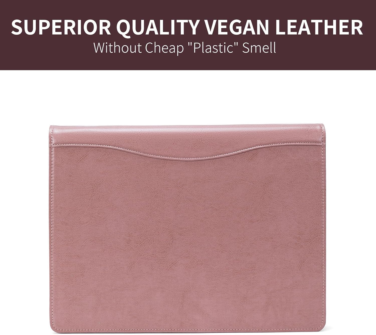 Vegan Leather 3 Ring Binder, 8.5 x 11 Letter Size Folio with Pen Holder, Soft Notebook Portfolio Cover, Slim Notepad Padfolio Thin File Organizer for Work Executive Meeting, Pink